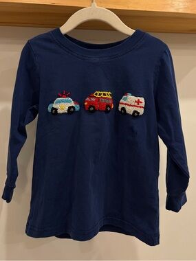 Southern Tates Navy Crew Neck Kids Tee with French Knot Emergency Vehicles- 4T